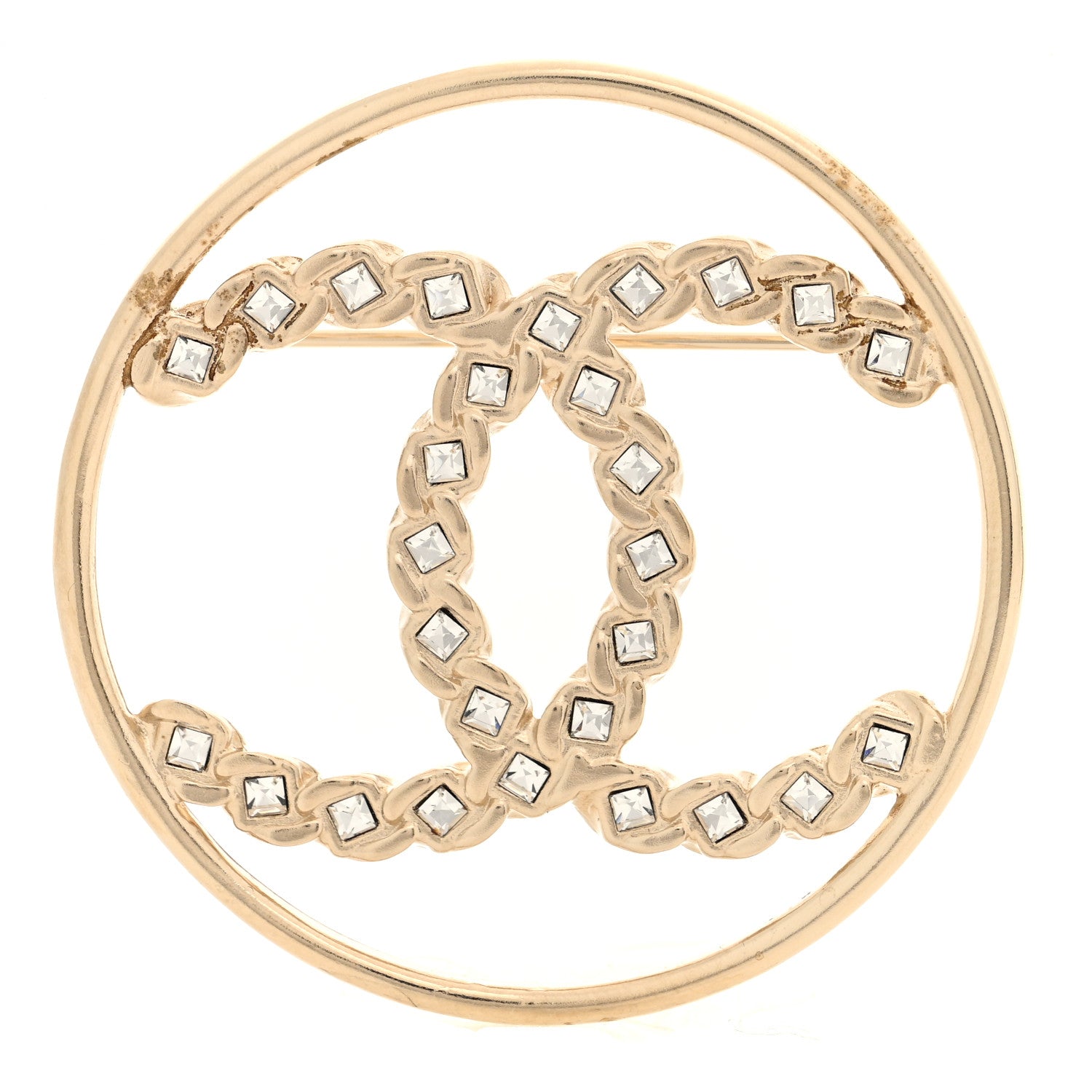 Chanel Crystal Round CC Brooch Gold 1 of 4
