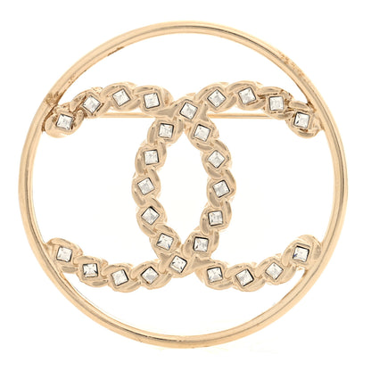 Chanel Crystal Round CC Brooch Gold 1 of 4