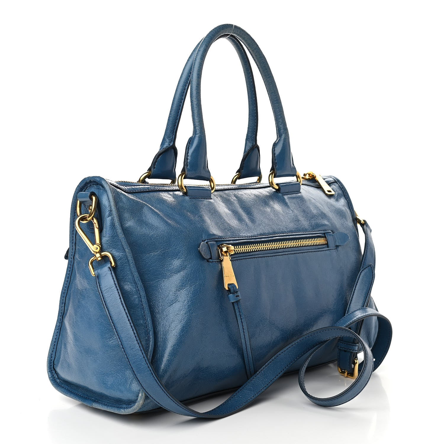 Miu Miu Vitello Shine Zip Tote Oceano 3 of 9