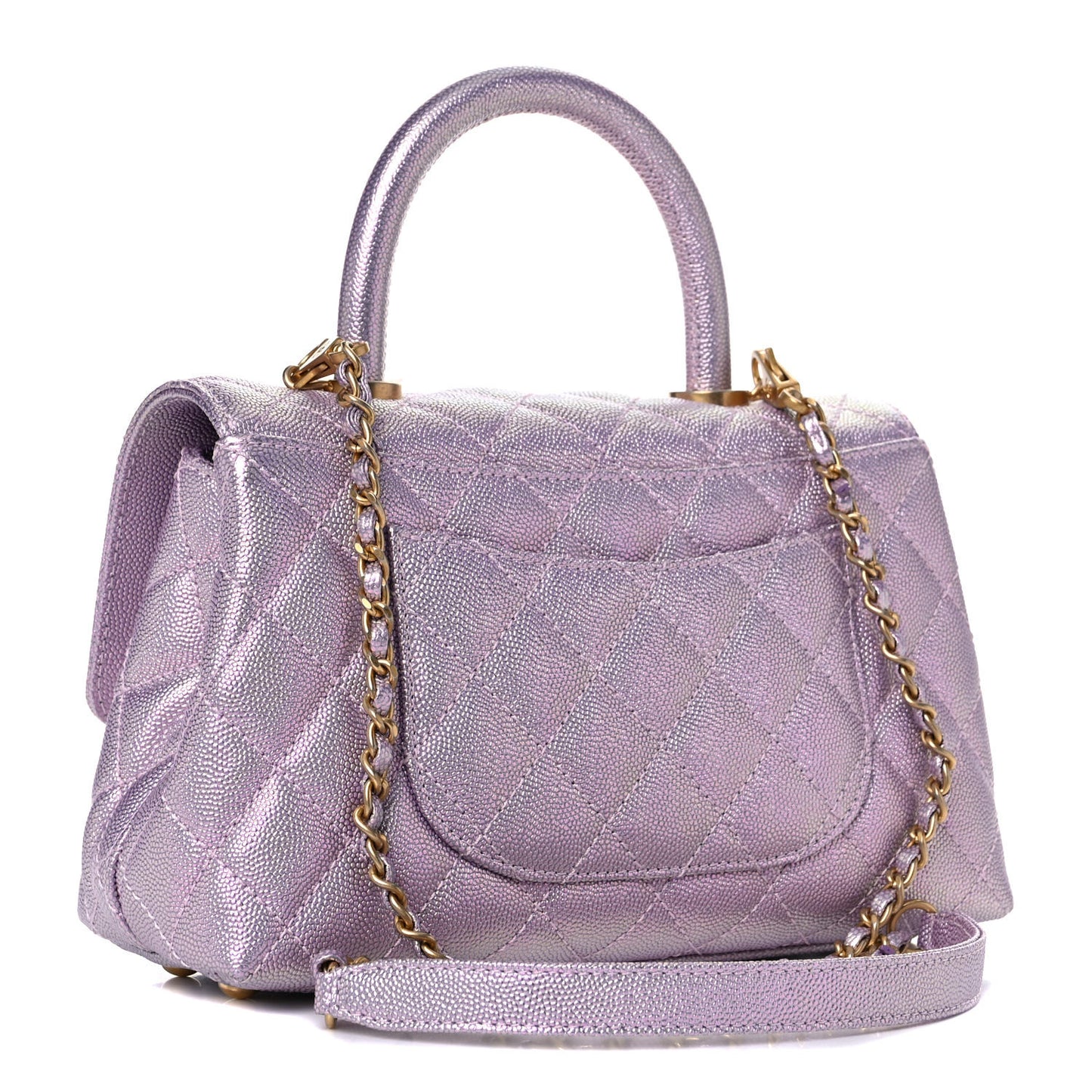 Metallic Caviar Quilted Mini Coco Handle Flap Light Pink
