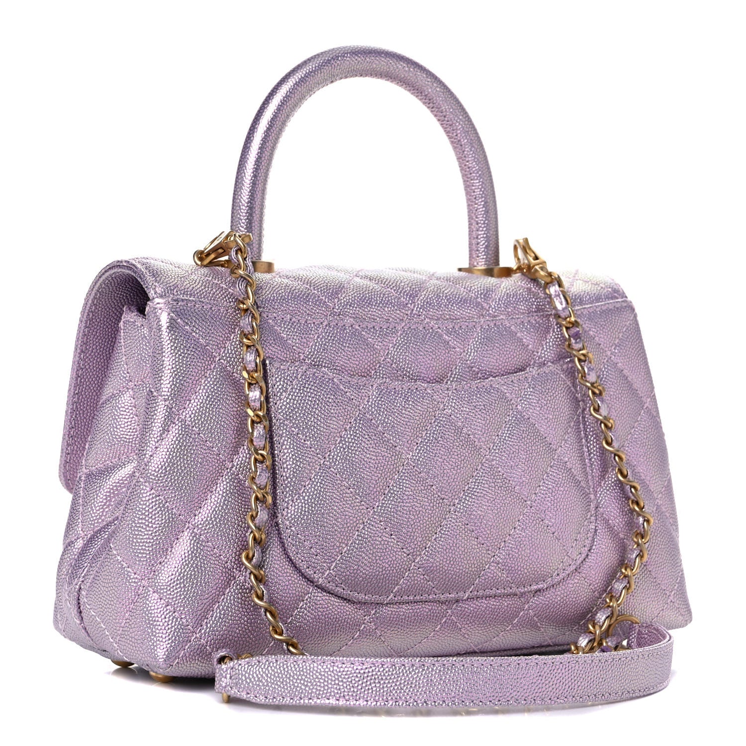Chanel Metallic Caviar Quilted Mini Coco Handle Flap Light Pink 3 of 10