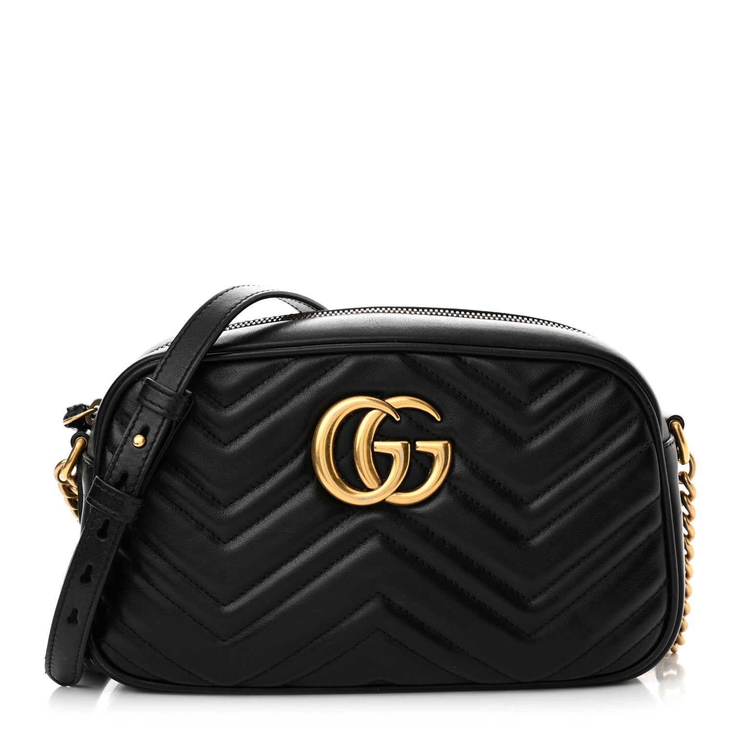Gucci Calfskin Matelasse Small GG Marmont Chain Shoulder Bag Black 1 of 18