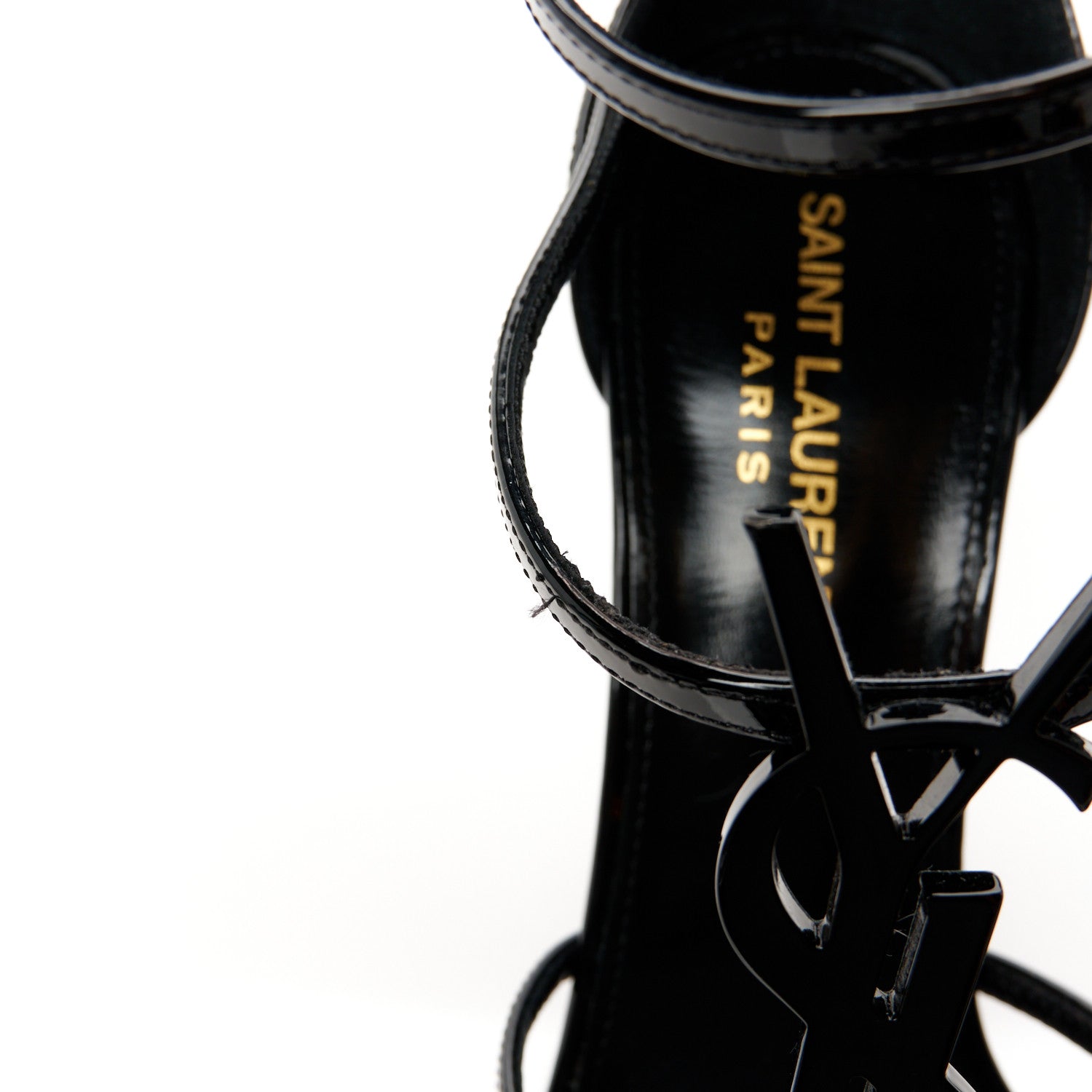 Saint Laurent Patent Cassandra 100 Ankle Strap Sandals 38.5 Black 10 of 10