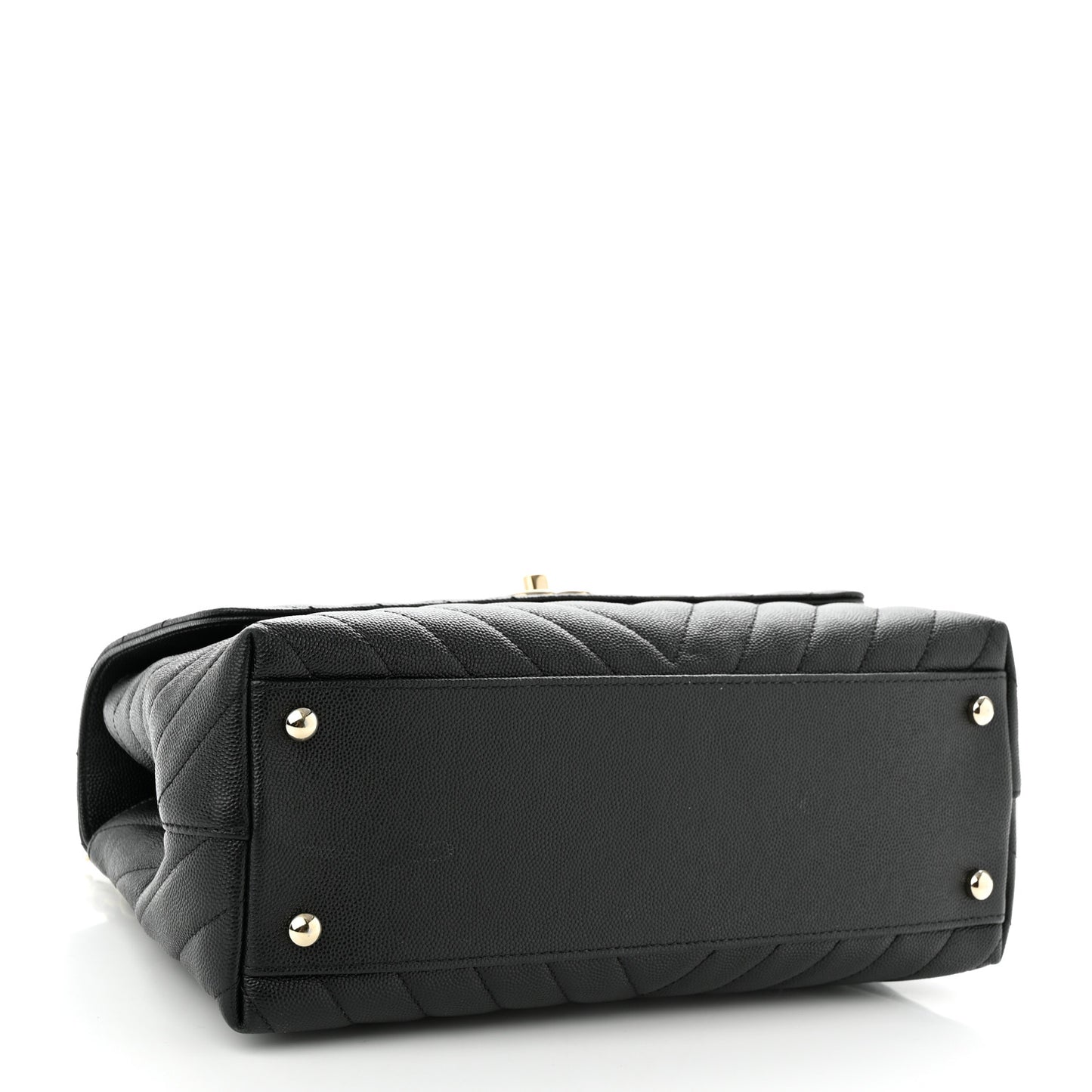 Caviar Chevron Quilted Small Coco Handle Flap Black