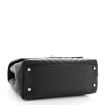 Chanel Caviar Chevron Quilted Small Coco Handle Flap Black 4 of 11
