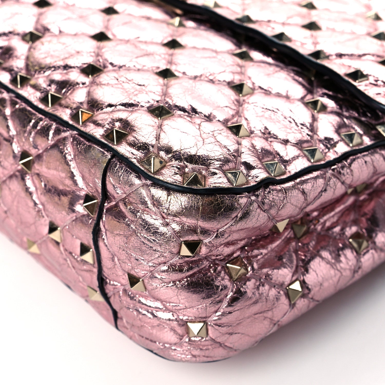 Valentino Garavani Metallic Wrinkled Lambskin Medium Rockstud Spike Shoulder Bag Lipstick 9 of 9