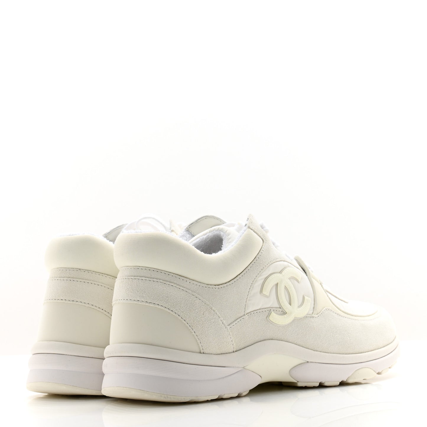 Nylon Calfskin Suede Fabric CC Sneakers 39.5 White