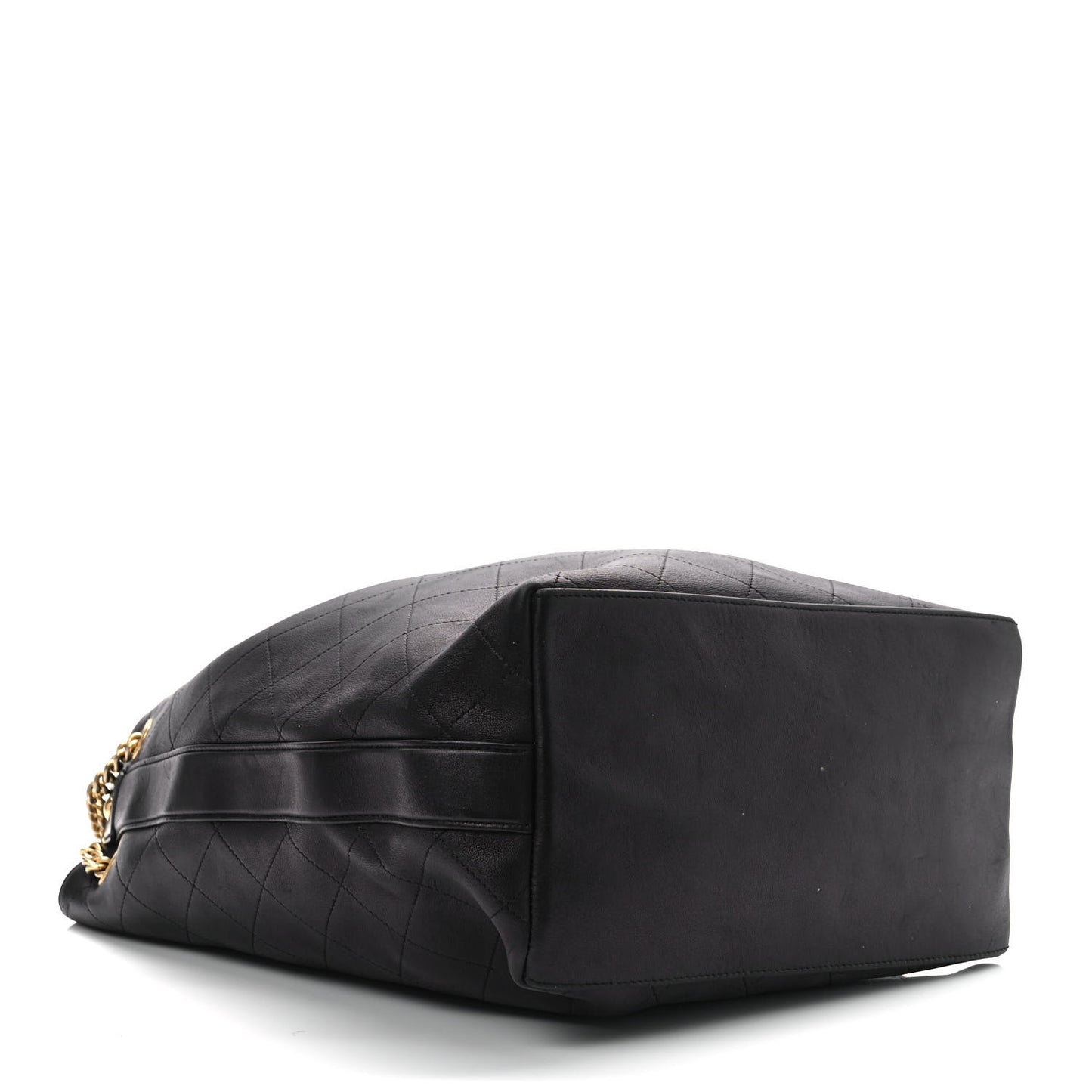 Lambskin Stitched Drawstring Bucket Bag Black