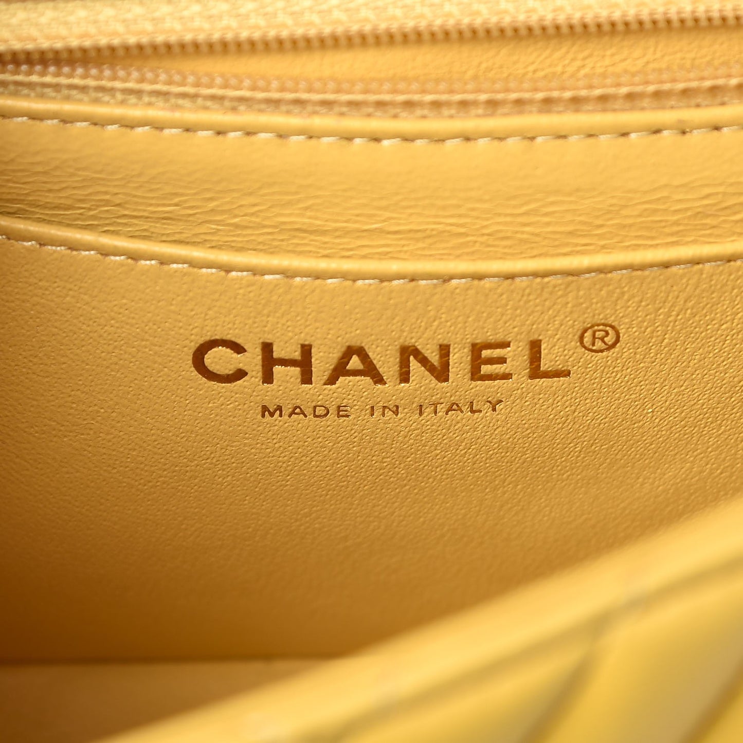 Lambskin Chevron Quilted Mini Rectangular Flap Yellow