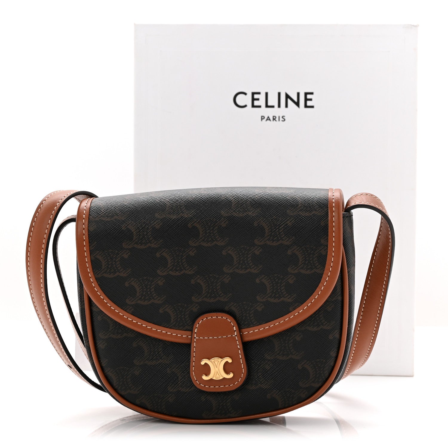 Celine Canvas Calfskin Triomphe Mini Besace Tan 11 of 11
