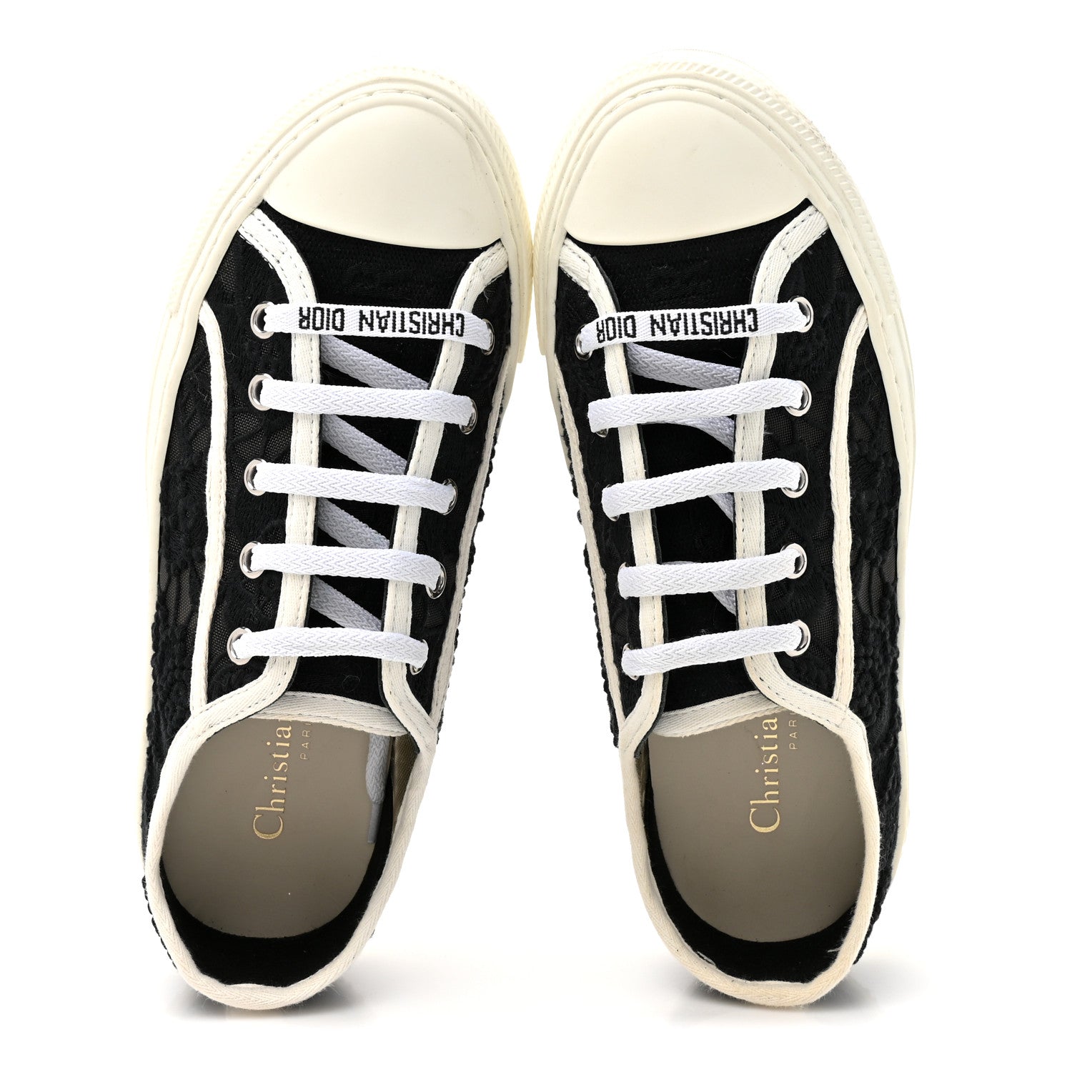 Christian Dior Macramé Embroidered Cotton Womens Walk'N'Dior Low Top Sneakers 36 Black White 2 of 10