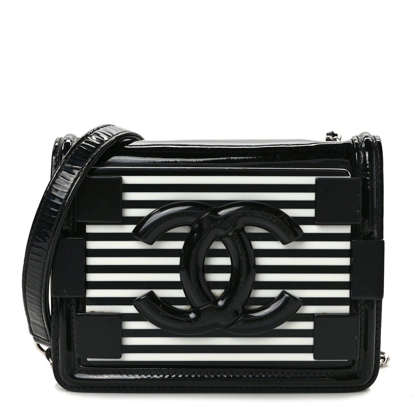 Plexiglass Patent Mini Striped Boy Brick Flap Black White