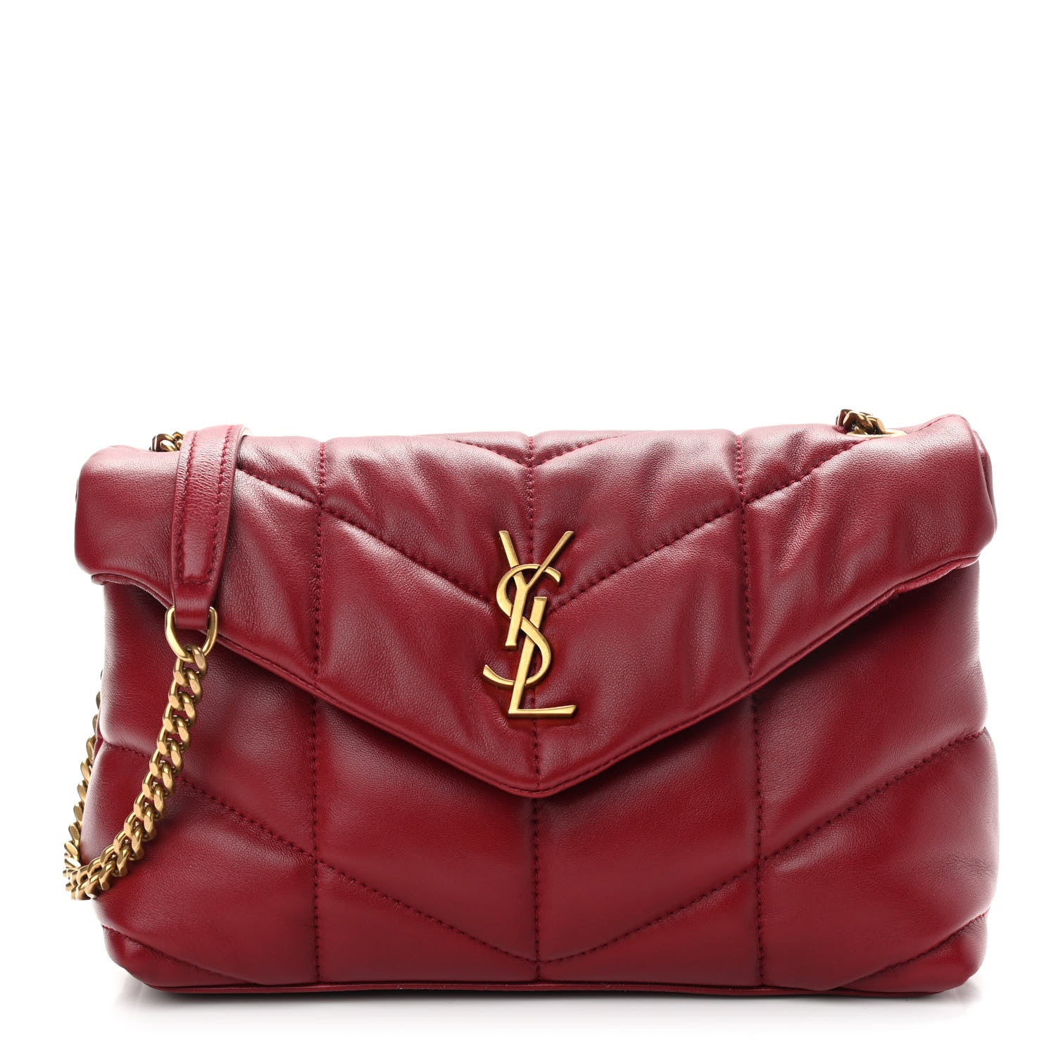 Saint Laurent Lambskin Quilted Toy Loulou Puffer Monogram Chain Satchel Red 1 of 10