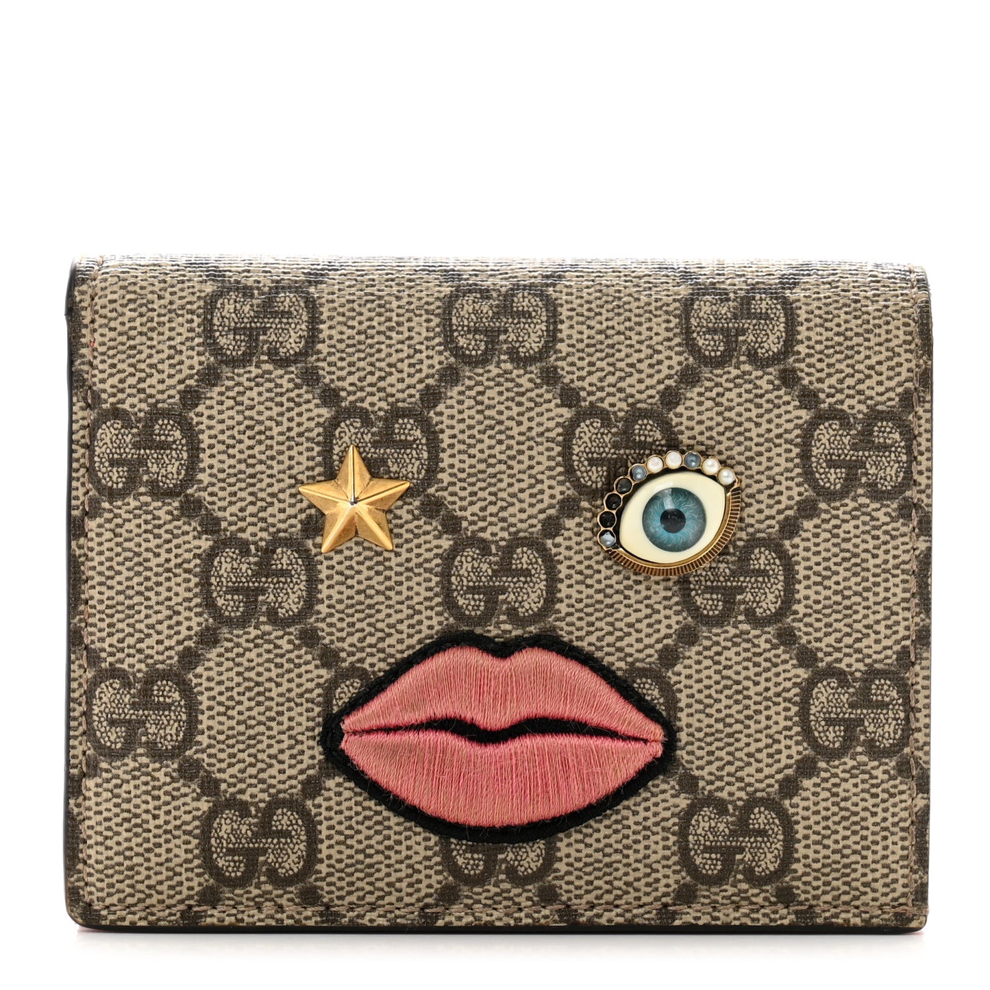 GG Supreme Monogram Face Embroidered Card Case Wallet Pink