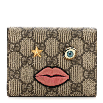 Gucci GG Supreme Monogram Face Embroidered Card Case Wallet Pink 1 of 9