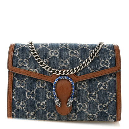 Gucci New Denim GG Monogram Dollar Calfskin Enamel Mini Dionysus Chain Wallet Blue Tea Cuir Epilog Electric Blue 1 of 14