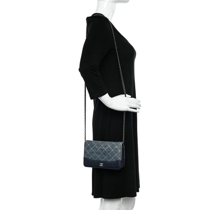 Chanel Denim Quilted Gabrielle Wallet On Chain WOC Blue 2 of 11