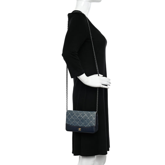Denim Quilted Gabrielle Wallet On Chain WOC Blue