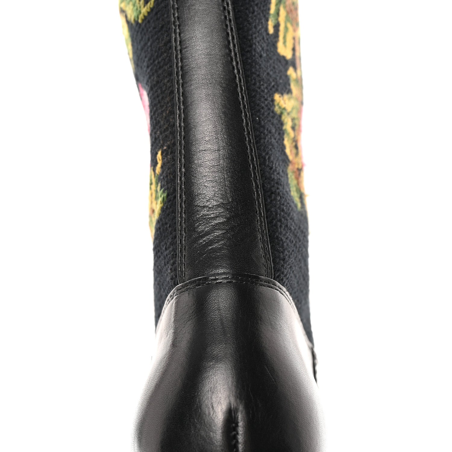 Saint Laurent Calfskin Woven Wool Embroidered Knee High Boots 37 Black 15 of 18