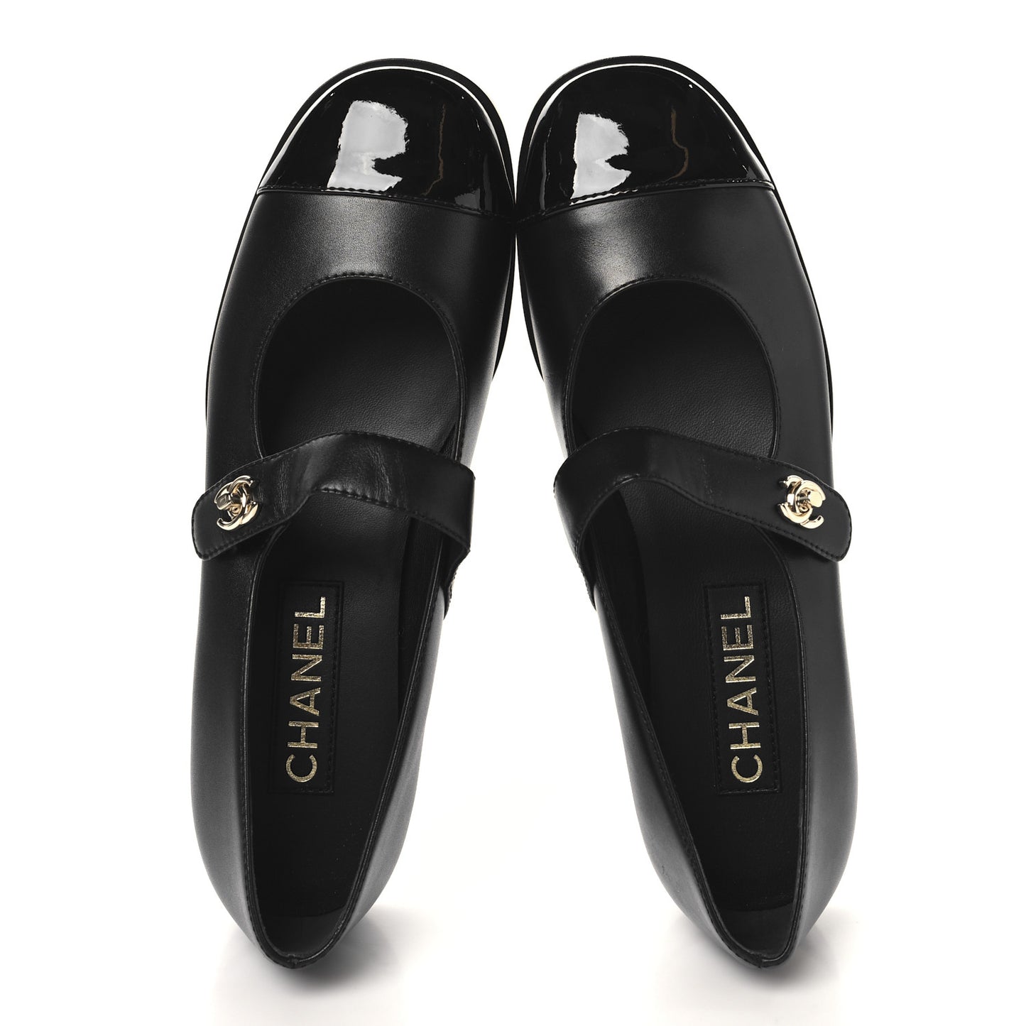 Calfskin Patent Mary Janes Flats 39 Black