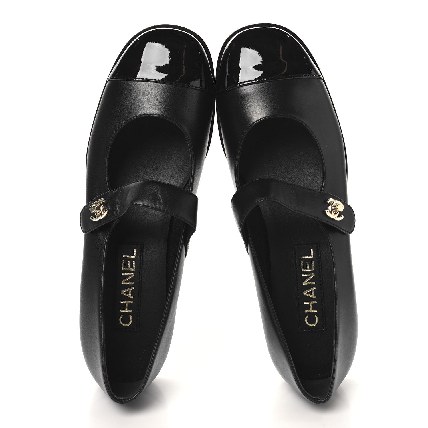 Chanel Calfskin Patent Mary Janes Flats 39 Black 2 of 9