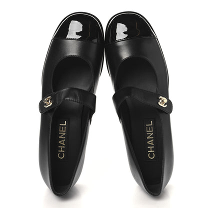Chanel Calfskin Patent Mary Janes Flats 39 Black 2 of 9
