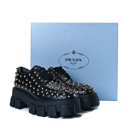 Prada Spazzolato Rois Studded Lace Up Monolith 55mm Derby Loafers 39 Black 9 of 9