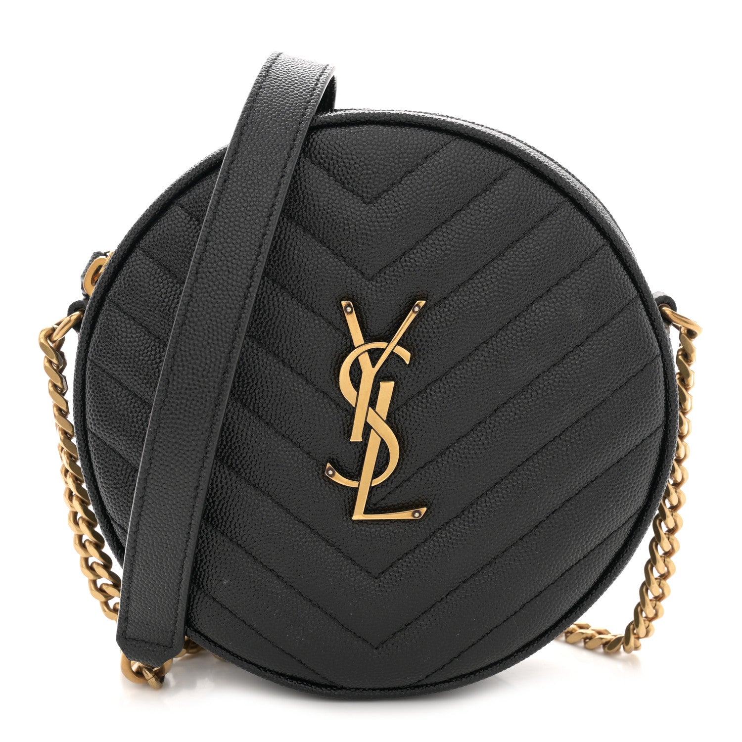 Saint Laurent Grain De Poudre Matelasse Chevron Quilted Round Vinyle Camera Bag Black 1 of 11