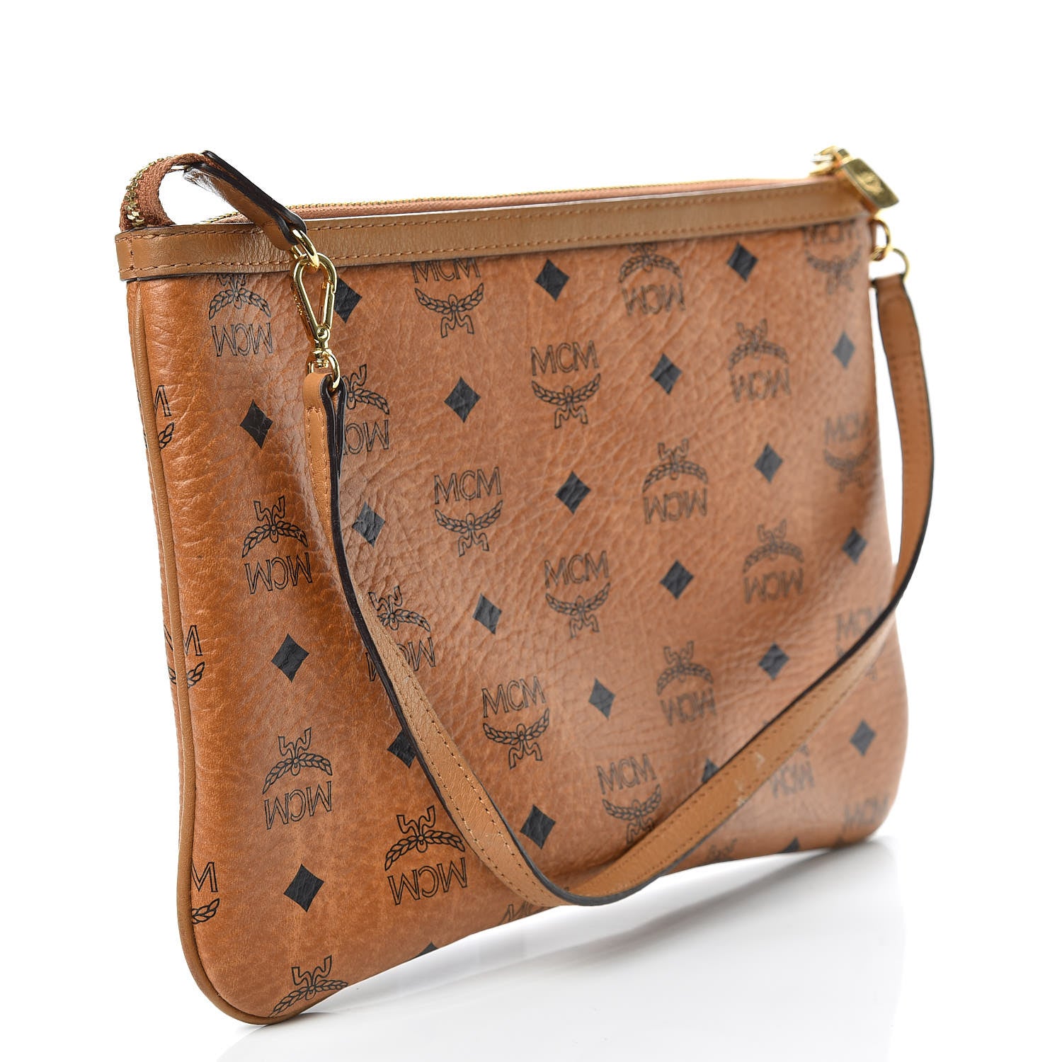 MCM Visetos Liz Shopper Tote Pouch Cognac 3 of 14