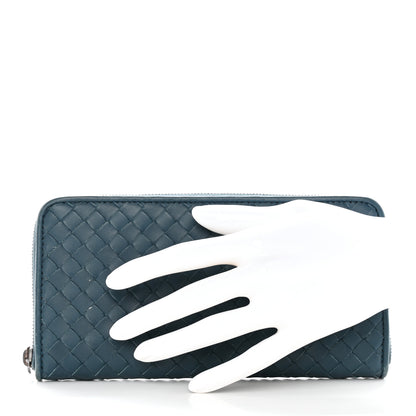 Bottega Veneta Nappa Intrecciato Zip Around Wallet Blue 2 of 21