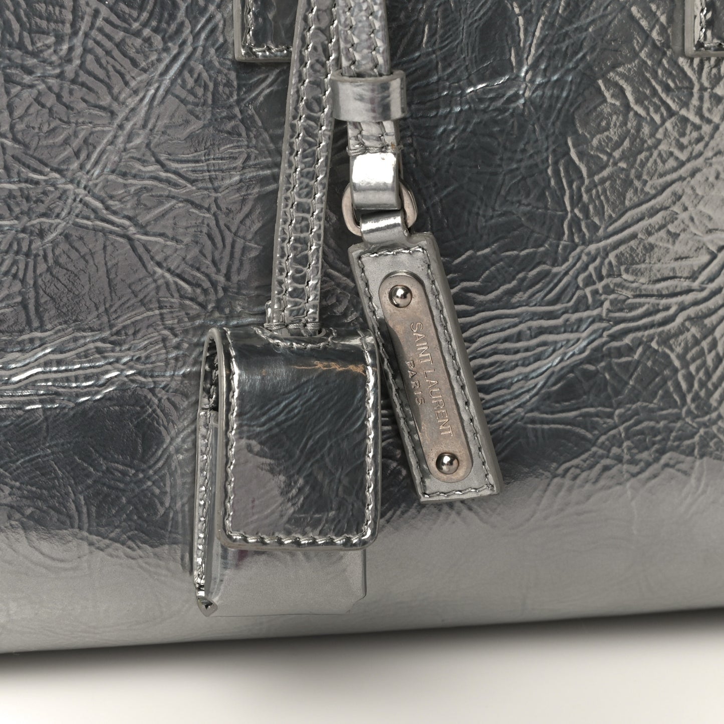 Metallic Crinkled Calfskin Nano Supple Sac De Jour Silver