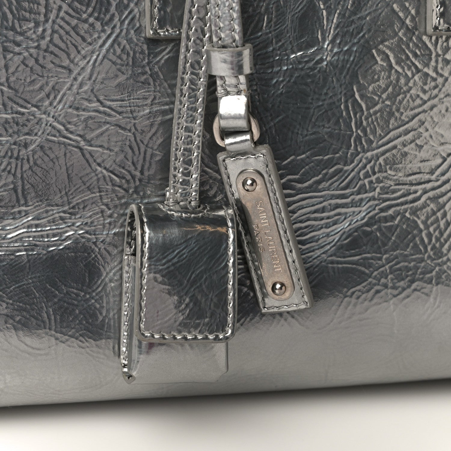 Saint Laurent Metallic Crinkled Calfskin Nano Supple Sac De Jour Silver 9 of 17