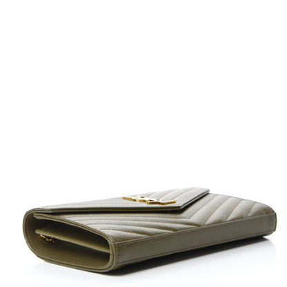 Saint Laurent Grain De Poudre Matelasse Chevron Monogram Chain Wallet Vert Kaki 4 of 10