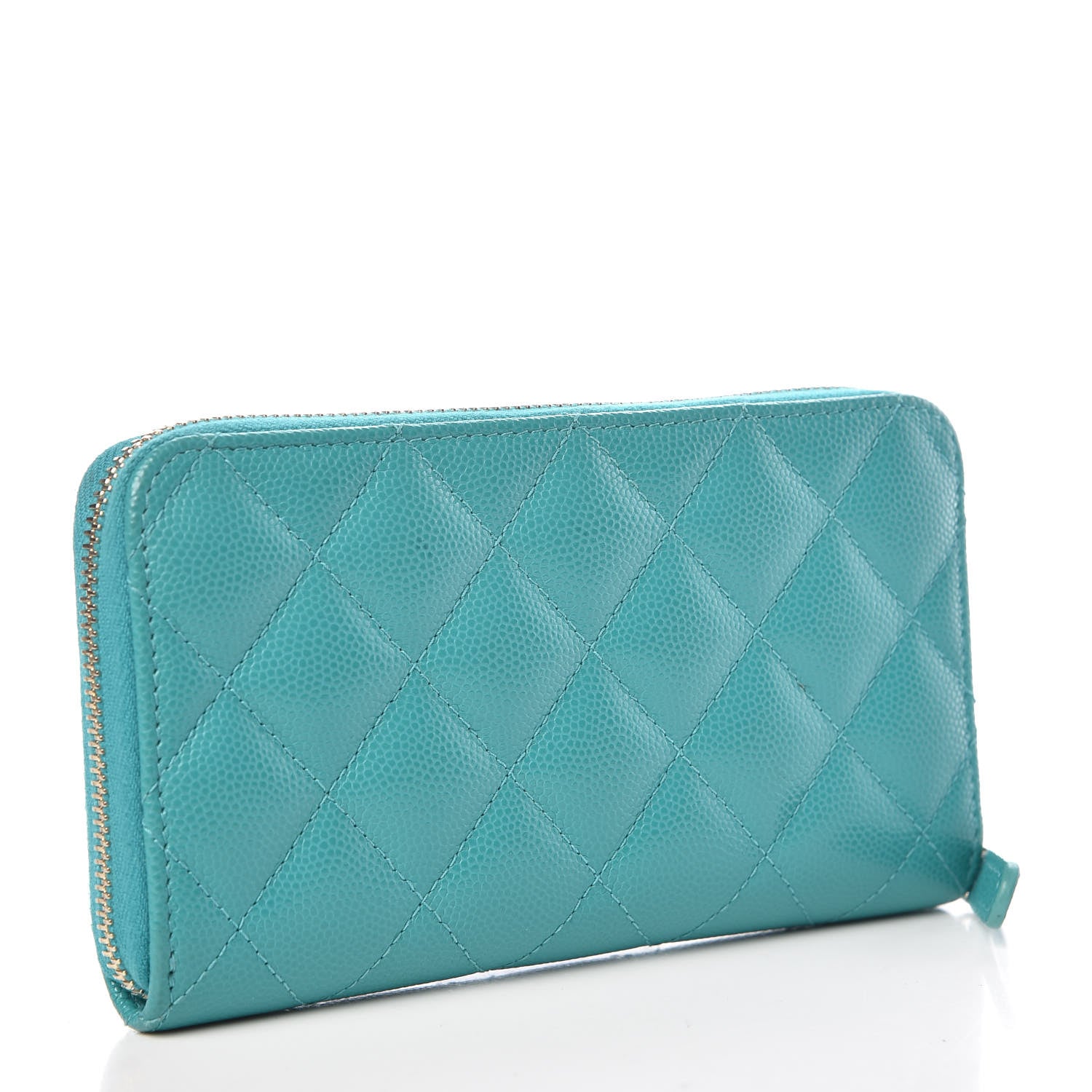 Chanel Caviar Quilted Small Zip Around Wallet Turquoise 3 of 10