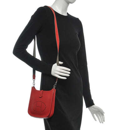 Hermes Taurillon Clemence Amazone Evelyne TPM Rouge Casaque Etain 2 of 7