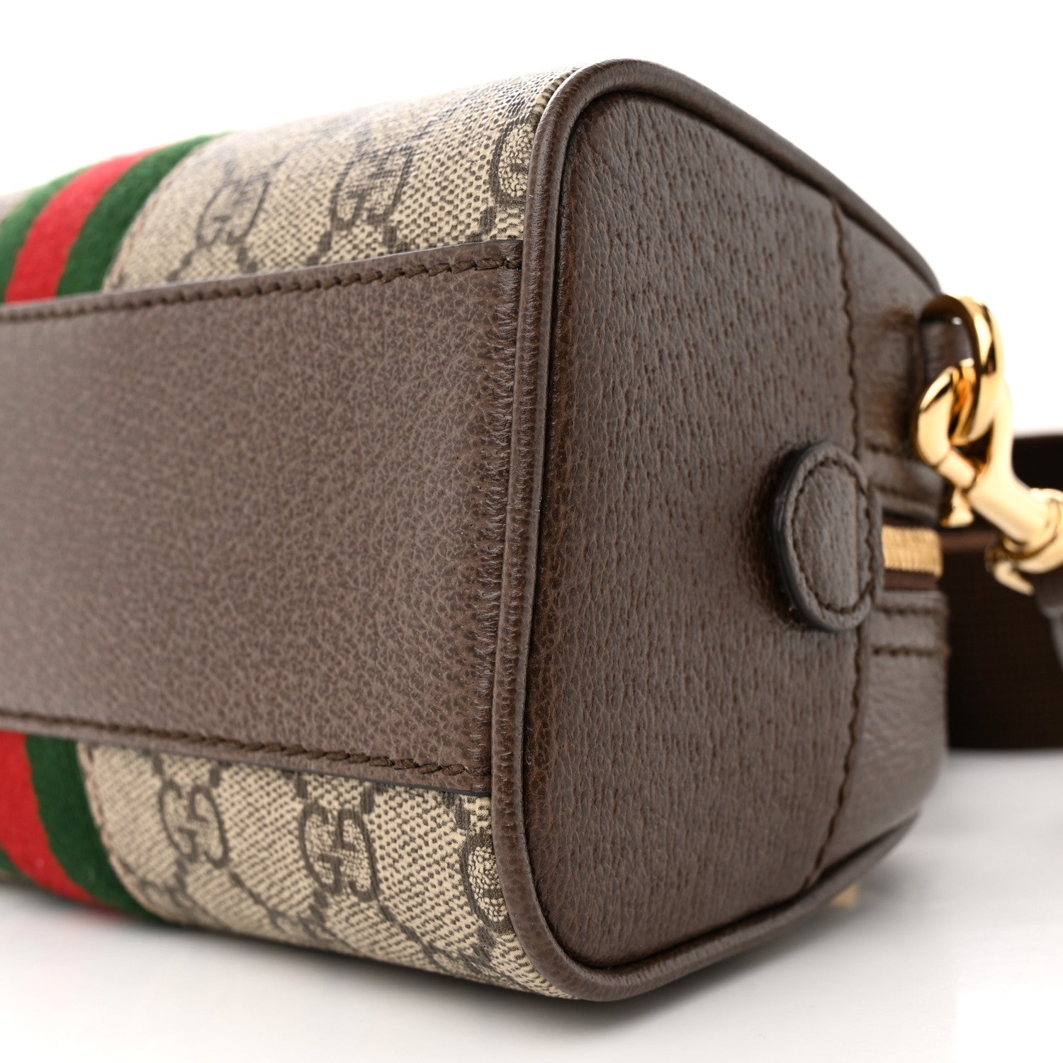 Gucci GG Supreme Monogram Textured Dollar Calfskin Web Mini Ophidia Top Handle Bowler Bag Beige Ebony New Acero 10 of 10