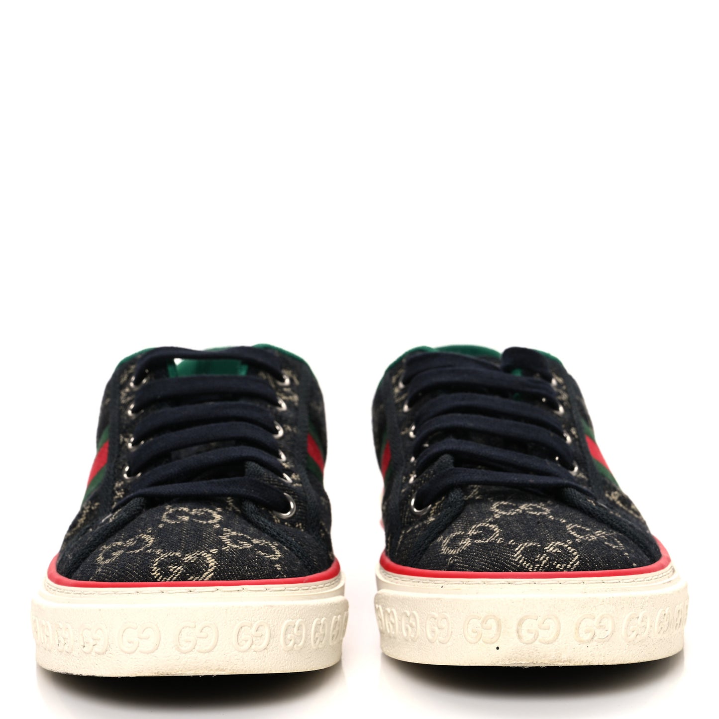 New Denim GG Monogram Web Womens 1977 Tennis Sneakers 38 Black Ivory