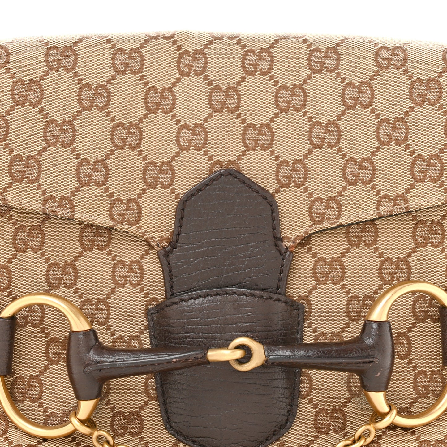 Monogram Horsebit Chain Flap Shoulder Bag Brown