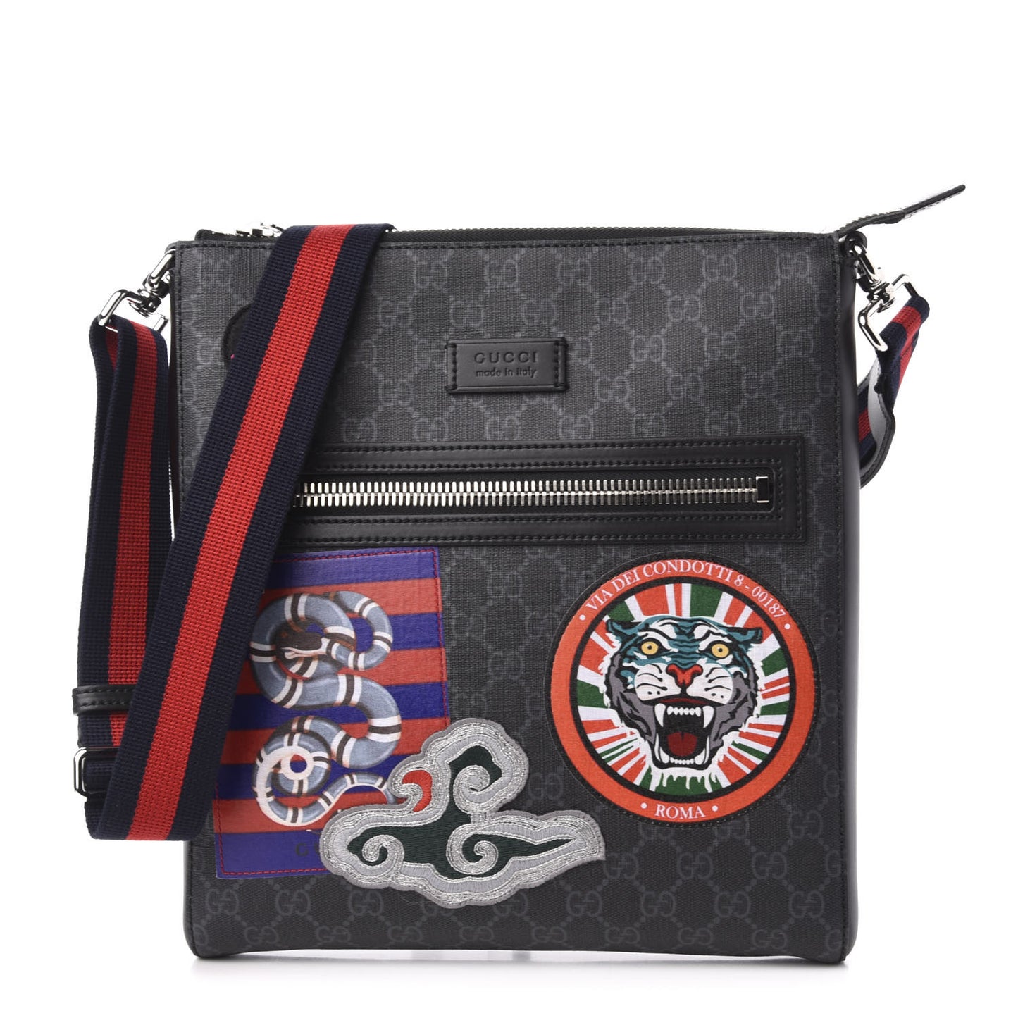 GG Supreme Monogram Night Courrier Flat Messenger Bag Black Multicolor