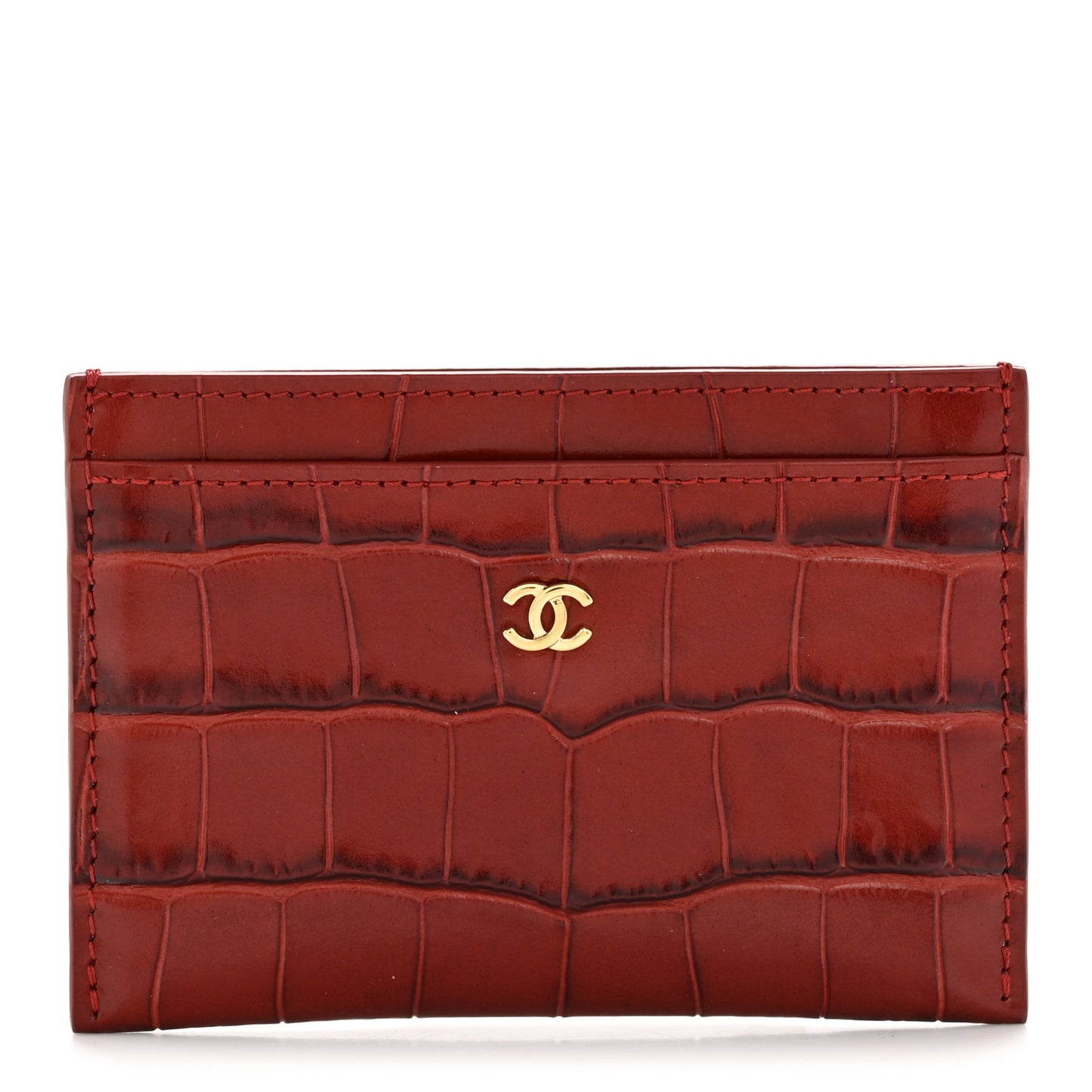 Calfskin Crocodile Embossed Crococo Card Holder Burgundy