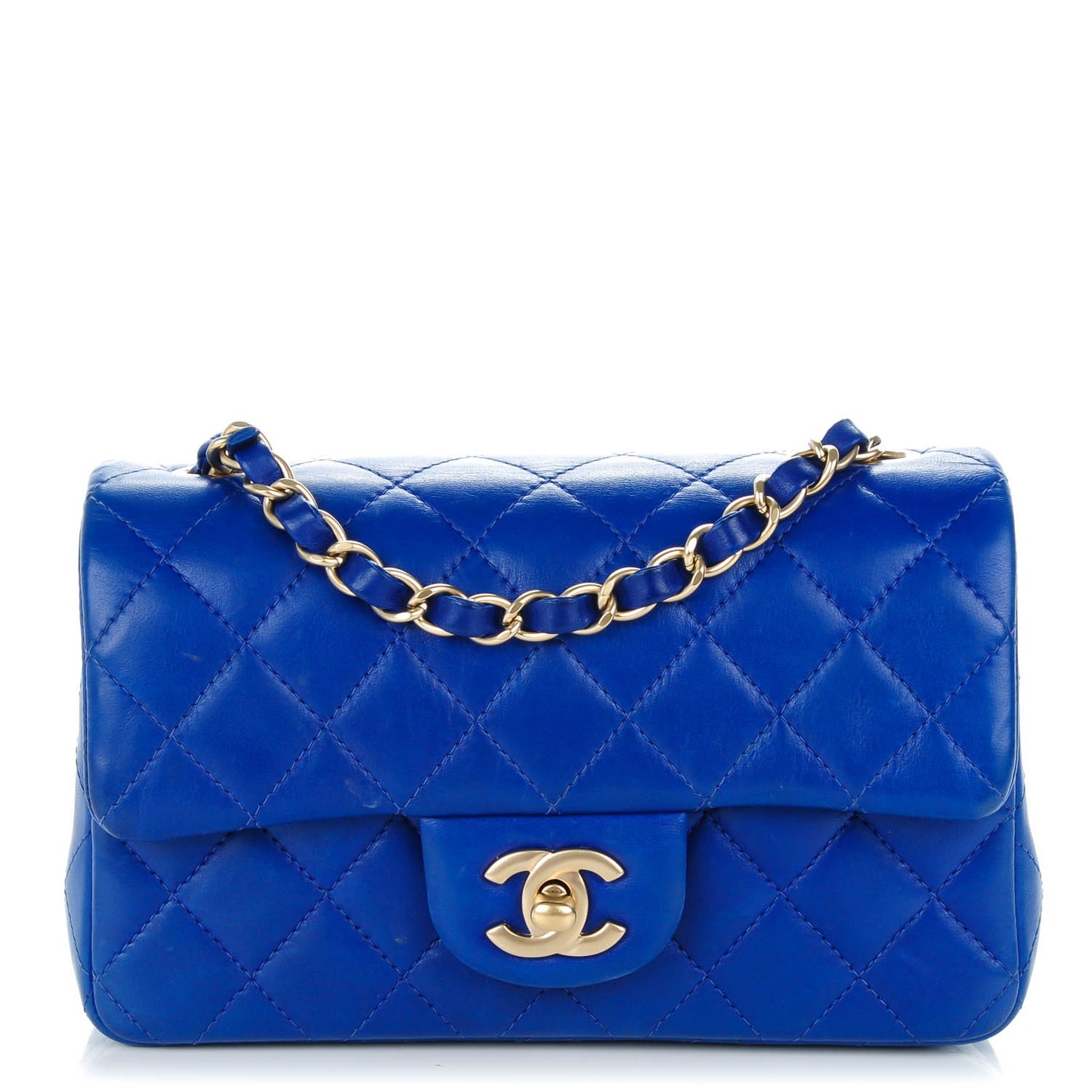 Lambskin Quilted Mini Rectangular Flap Dark Blue