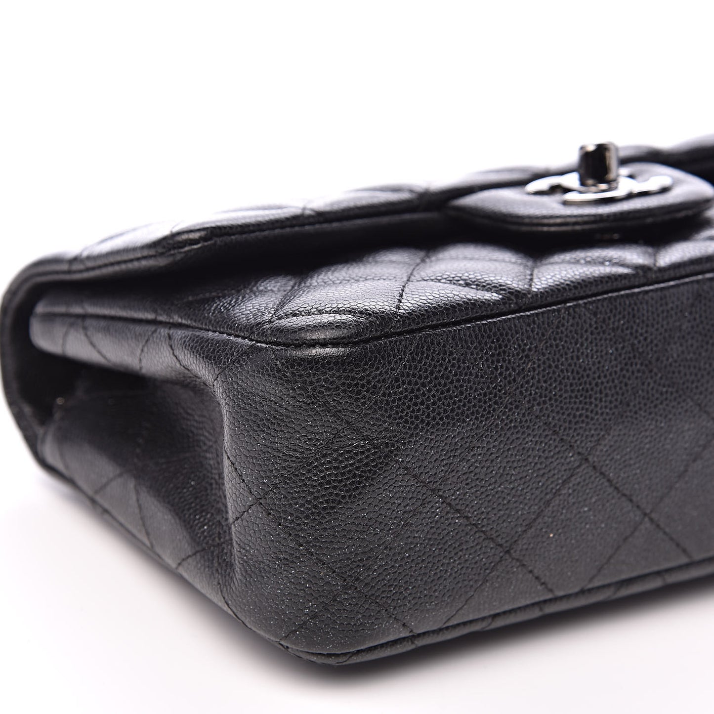 Iridescent Caviar Quilted Mini Rectangular Flap Black