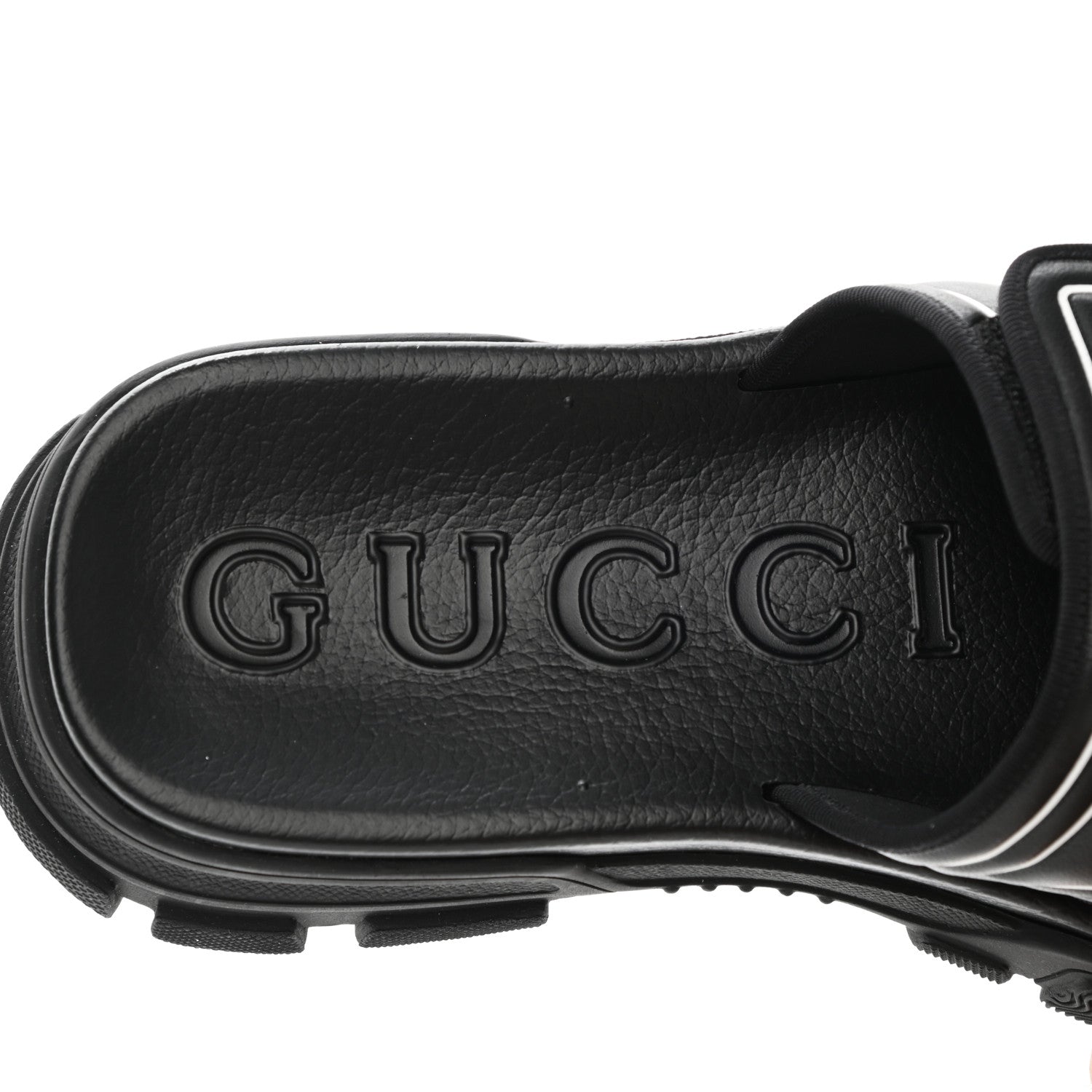 Gucci Nappa Grosgrain Logo Mens Velcro Chunky Slide Sandals 10 Black 7 of 8
