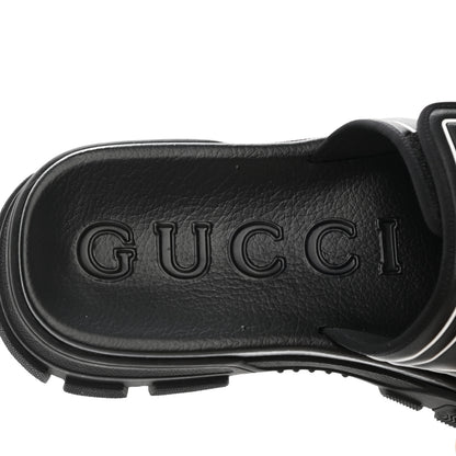 Gucci Nappa Grosgrain Logo Mens Velcro Chunky Slide Sandals 10 Black 7 of 8