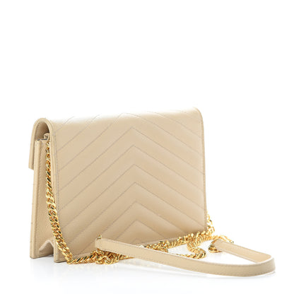 Saint Laurent Grain De Poudre Matelasse Chevron Monogram Envelope Chain Wallet Nude Powder 3 of 18