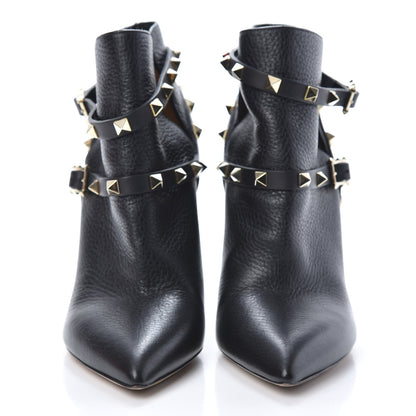 Valentino Garavani Pebbled Calfskin Rockstud Double Buckle 100mm Ankle Boots 36.5 Black 2 of 11