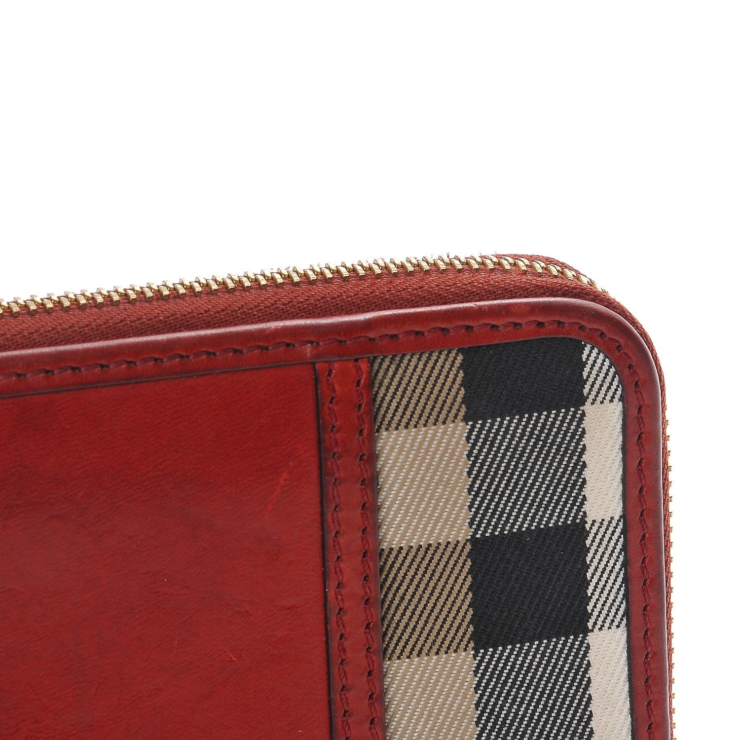 Burberry House Check Large Sartorial Ziggy Zip Around Wallet Military Red 7 of 10