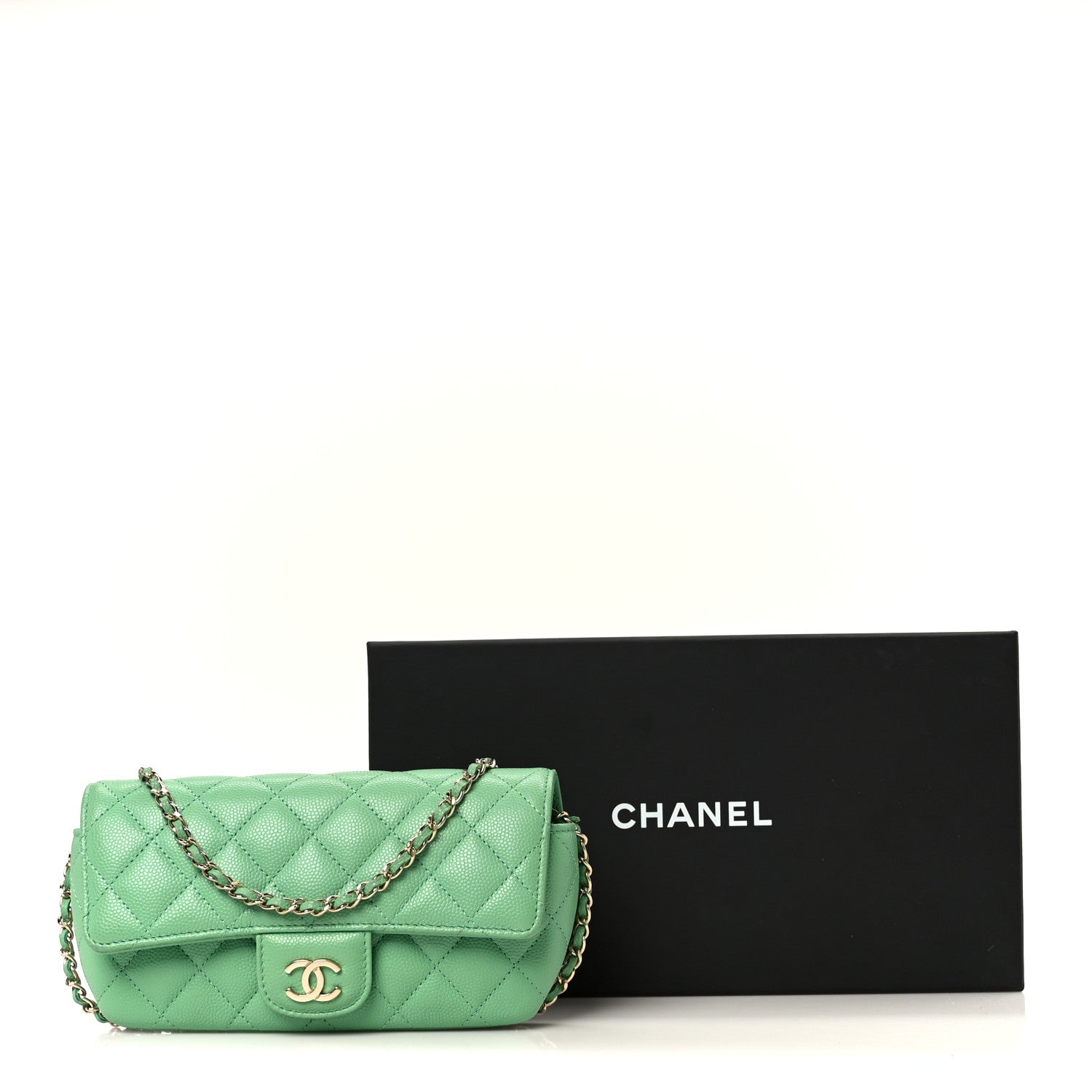 Chanel Caviar Quilted Flap Phone Holder With Chain Green 12 of 12