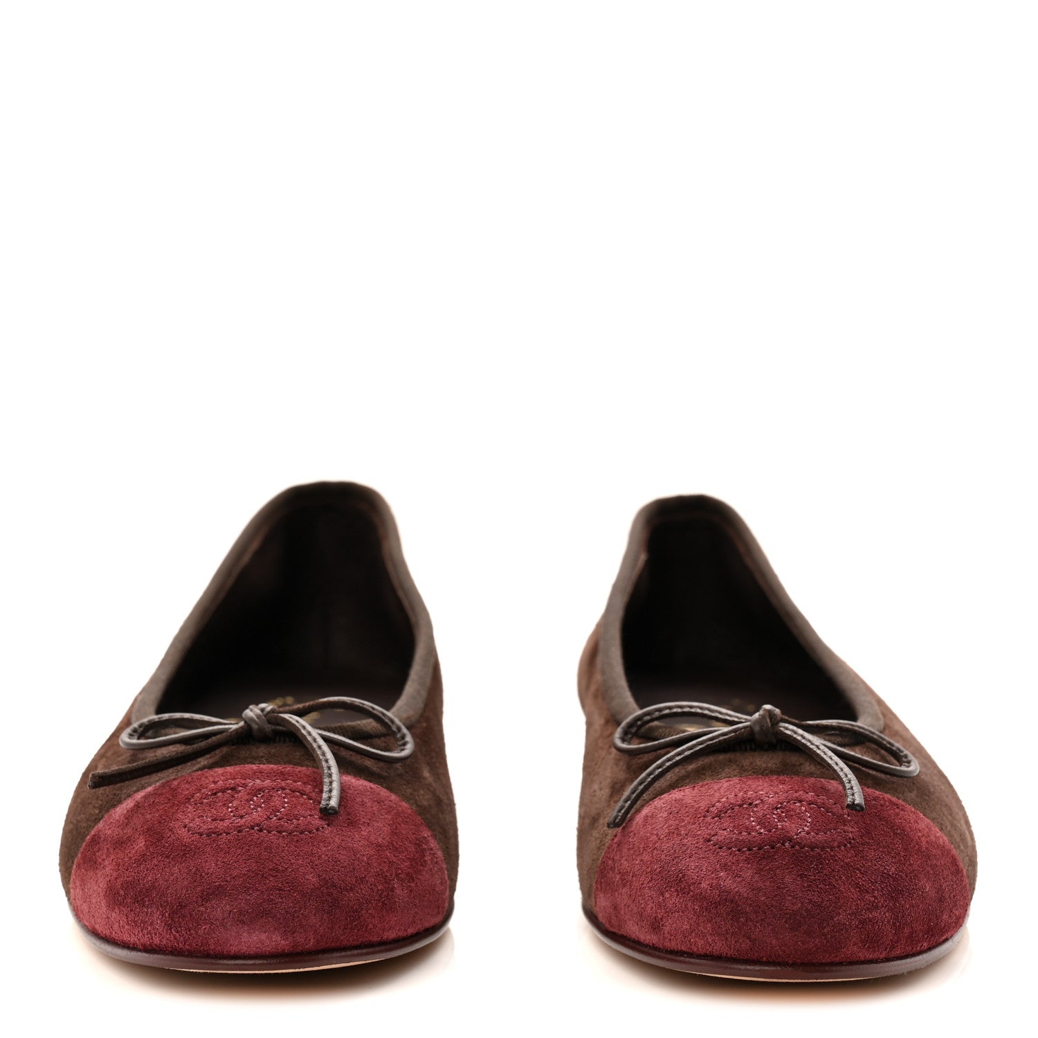 Chanel Suede Calfskin Cap Toe CC Ballerina Flats 37.5 Dark Brown Burgundy 3 of 10