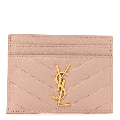 Saint Laurent Grain De Poudre Matelasse Chevron Monogram Credit Card Case Pale Pink 1 of 8